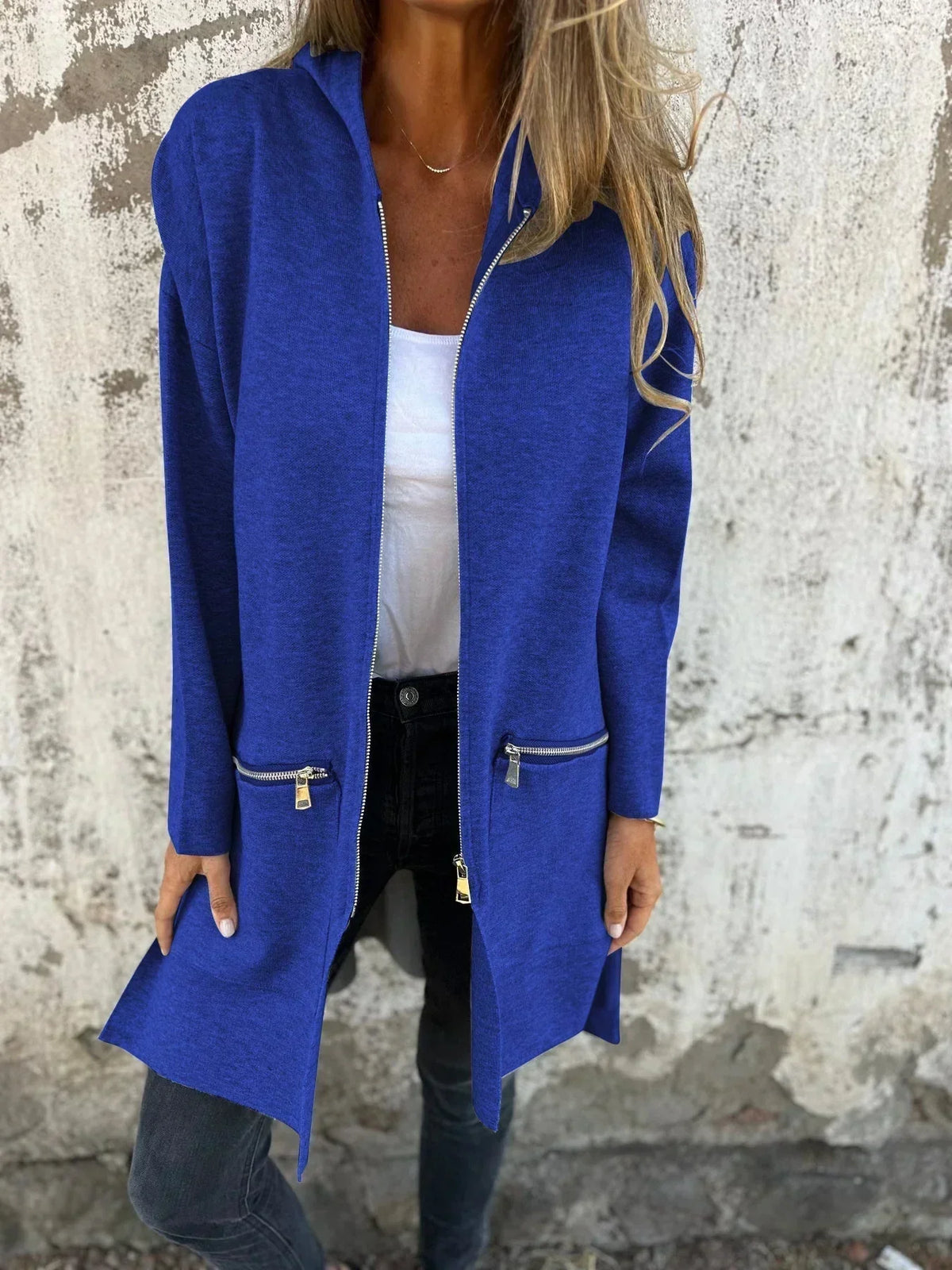 Flowknit - Long Hooded Cardigan with Full Zipper