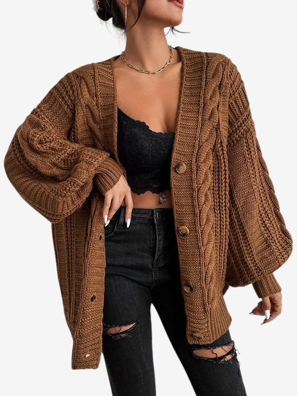 Braidley - V-Neck Cardigan with Braided Pattern