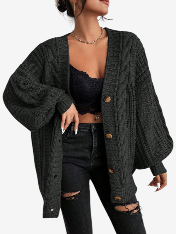 Braidley - V-Neck Cardigan with Braided Pattern