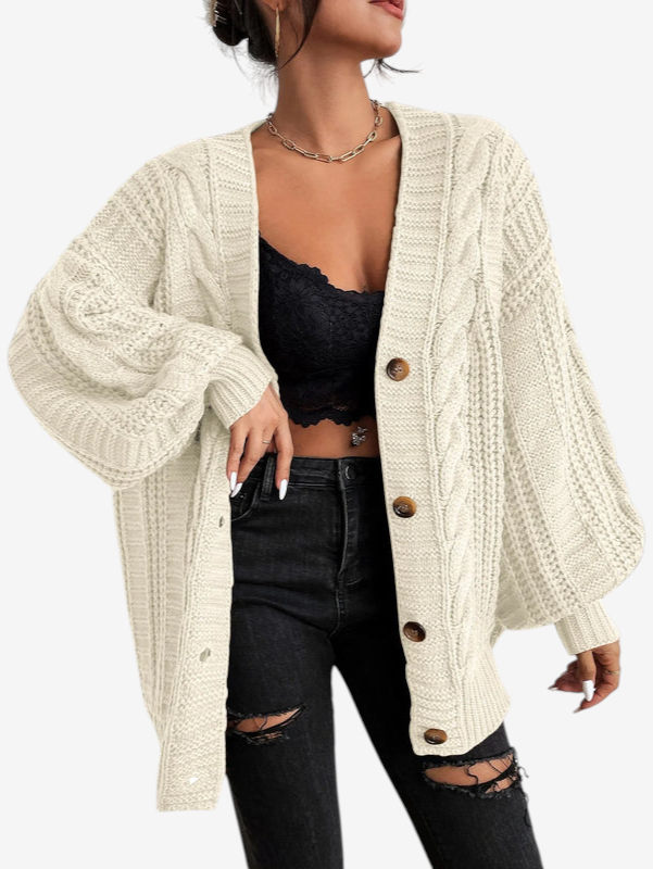 Braidley - V-Neck Cardigan with Braided Pattern
