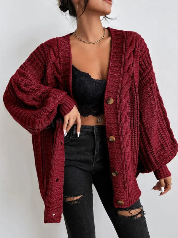 Braidley - V-Neck Cardigan with Braided Pattern
