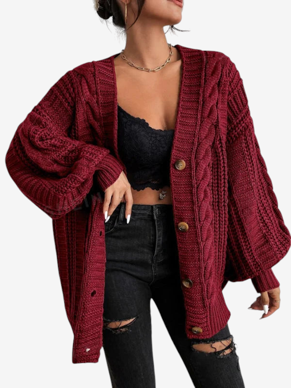 Braidley - V-Neck Cardigan with Braided Pattern