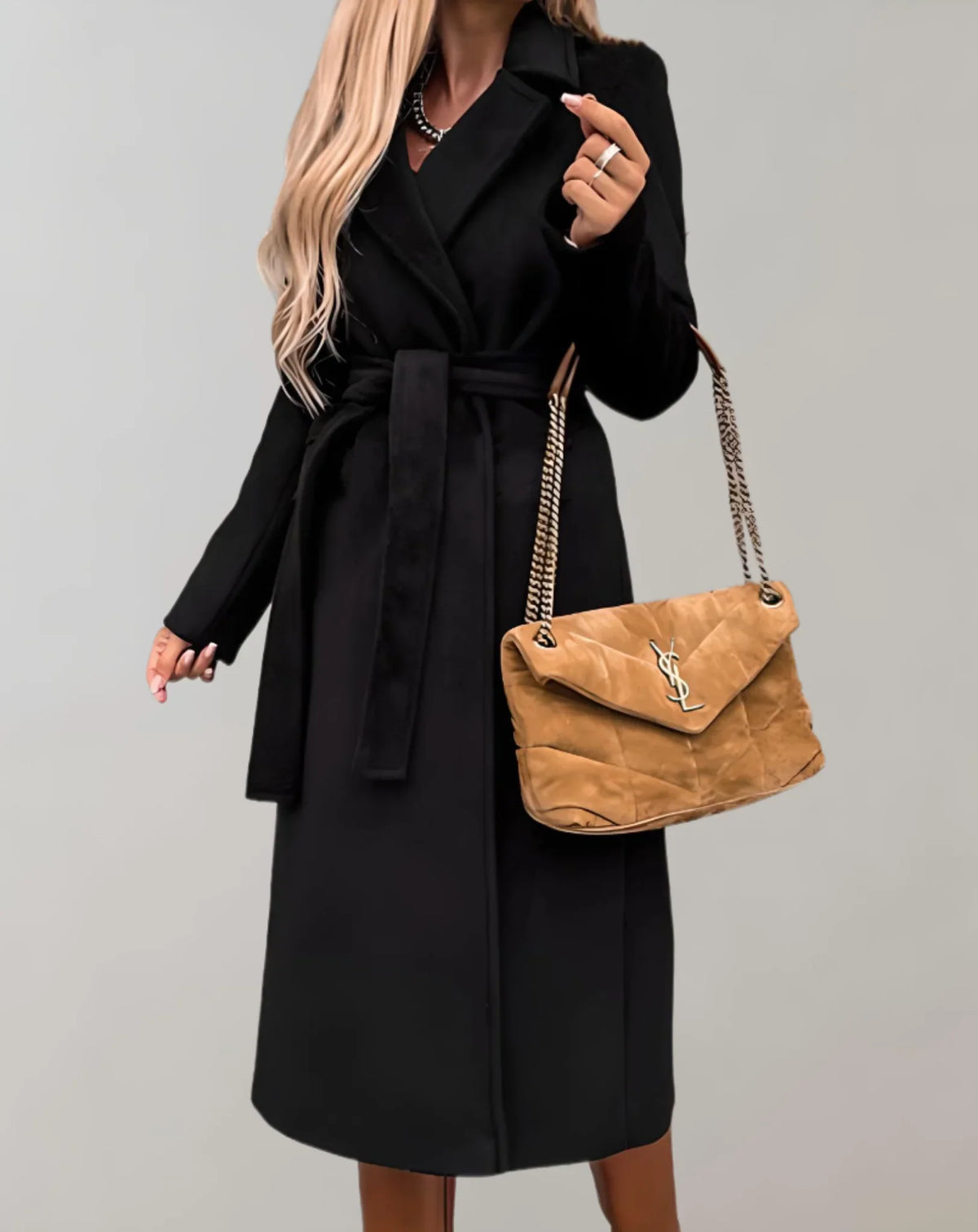 Norvella – Trench coat lungo con cintura in vita e colletto con revers