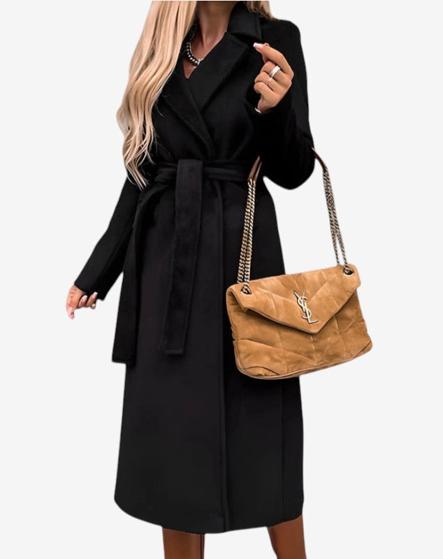 Norvella – Trench coat lungo con cintura in vita e colletto con revers
