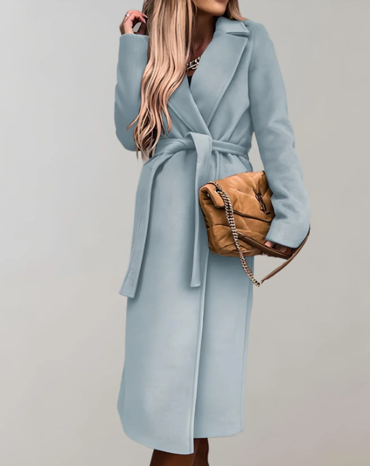 Norvella – Trench coat lungo con cintura in vita e colletto con revers