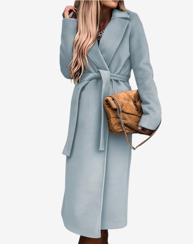 Norvella – Trench coat lungo con cintura in vita e colletto con revers