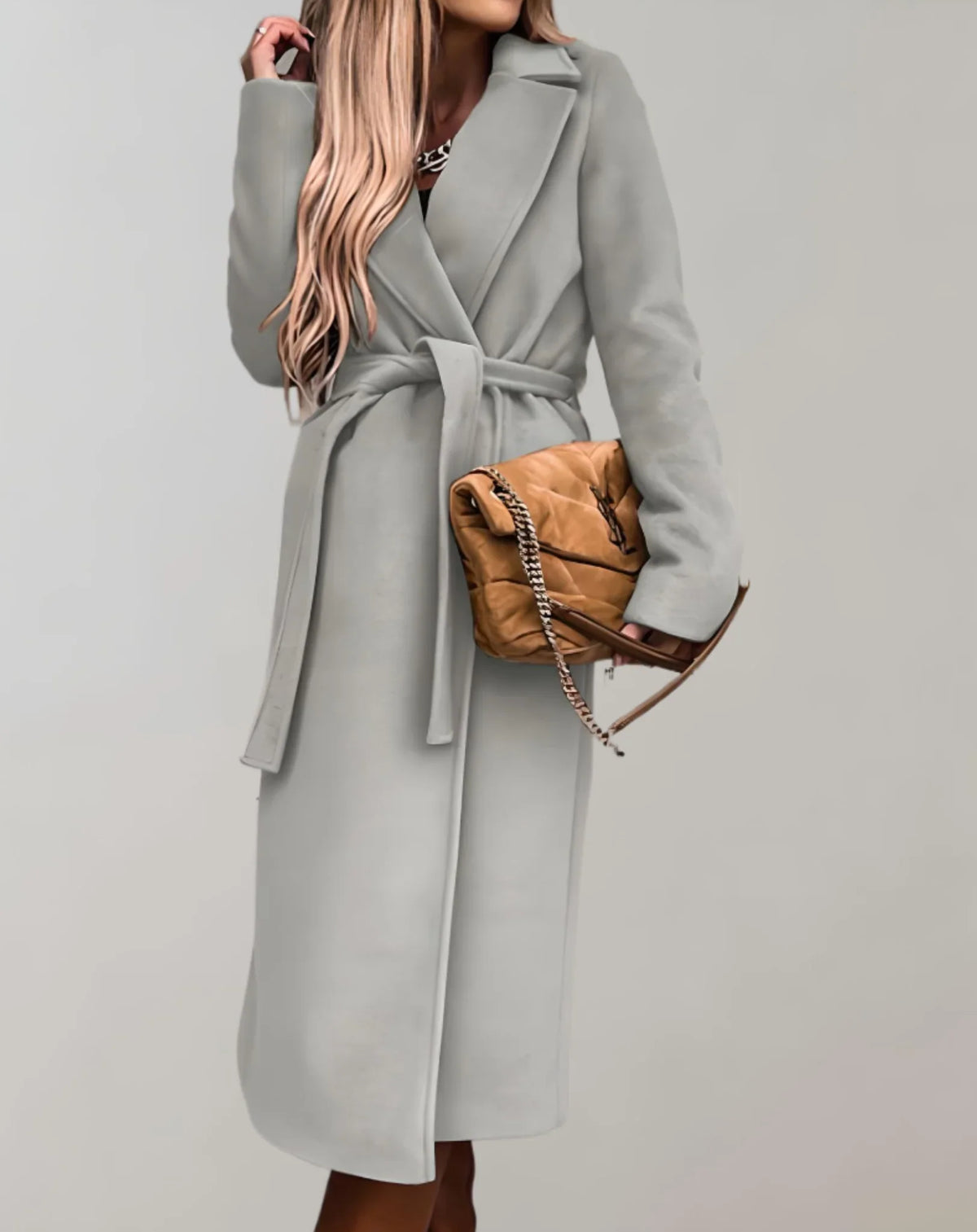Norvella – Trench coat lungo con cintura in vita e colletto con revers