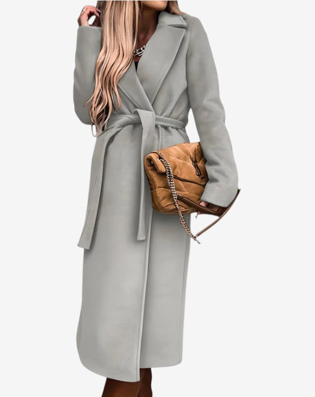 Norvella – Trench coat lungo con cintura in vita e colletto con revers