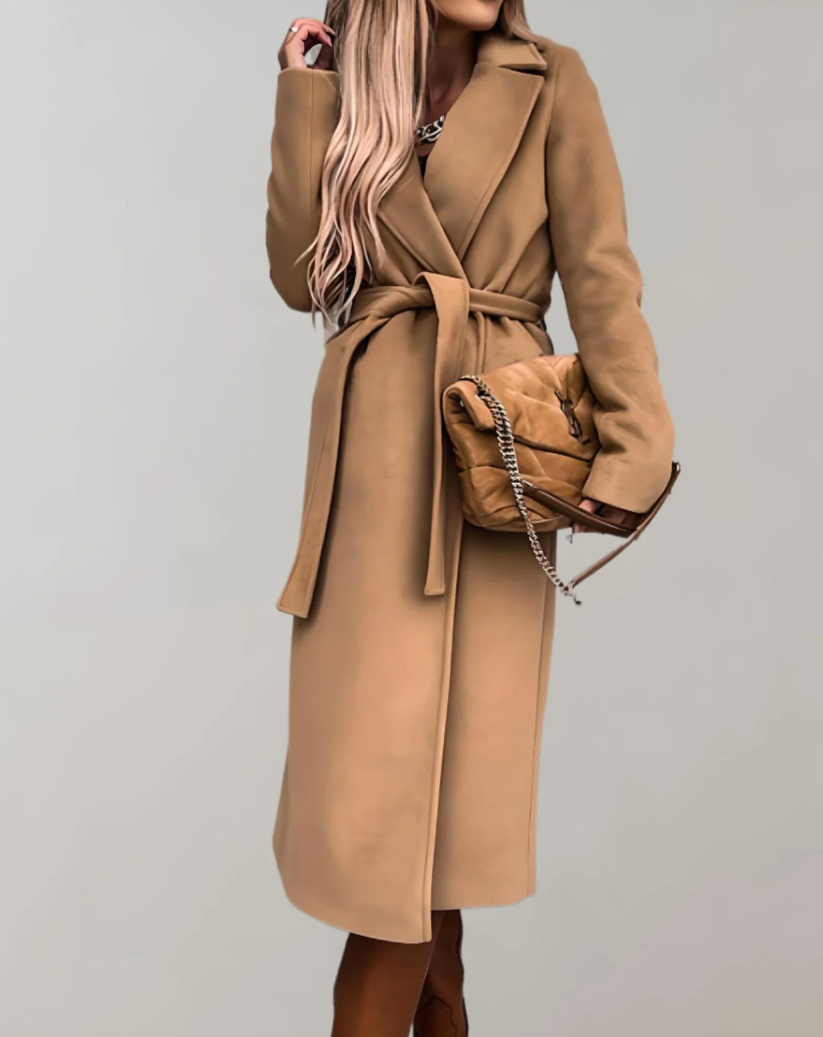 Norvella – Trench coat lungo con cintura in vita e colletto con revers