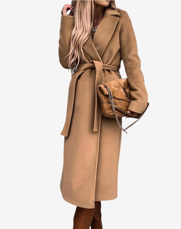 Norvella – Trench coat lungo con cintura in vita e colletto con revers