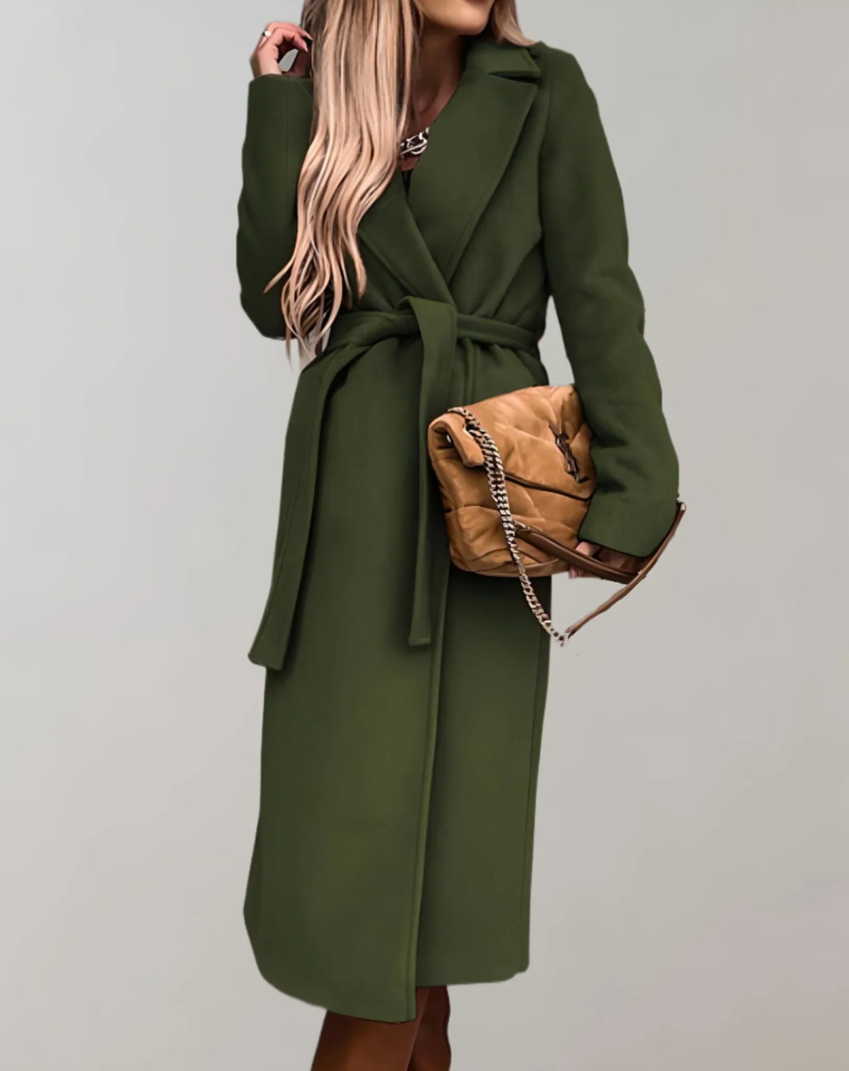 Norvella – Trench coat lungo con cintura in vita e colletto con revers
