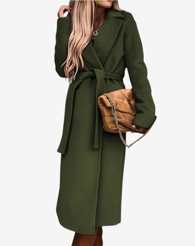 Norvella – Trench coat lungo con cintura in vita e colletto con revers