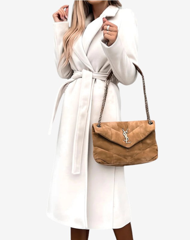 Norvella – Trench coat lungo con cintura in vita e colletto con revers