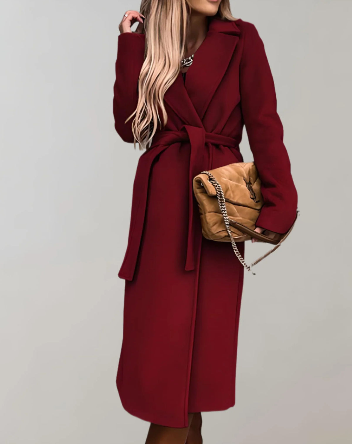Norvella – Trench coat lungo con cintura in vita e colletto con revers