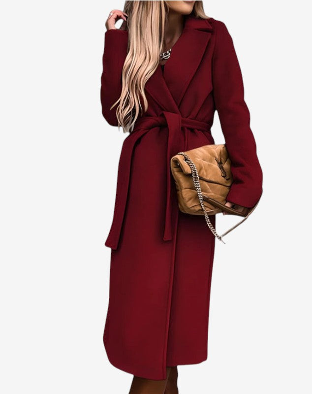 Norvella – Trench coat lungo con cintura in vita e colletto con revers