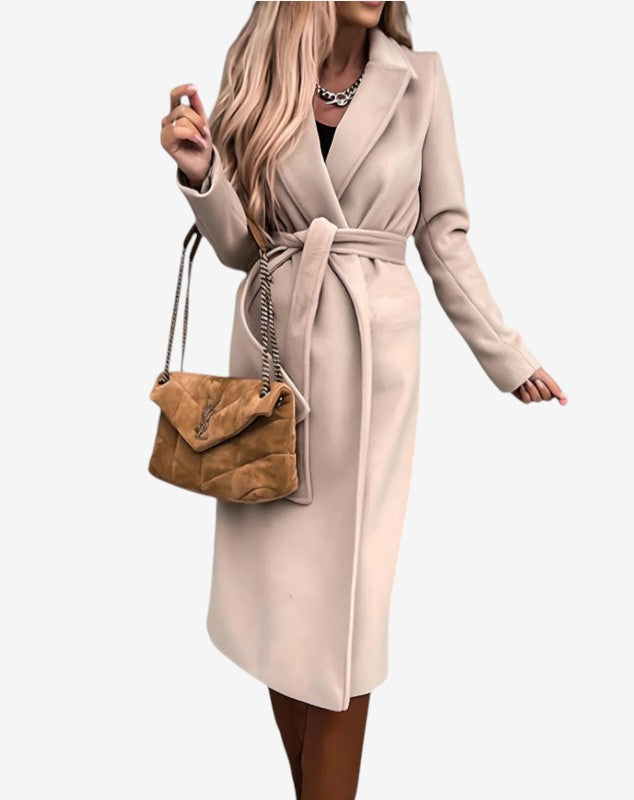 Norvella – Trench coat lungo con cintura in vita e colletto con revers