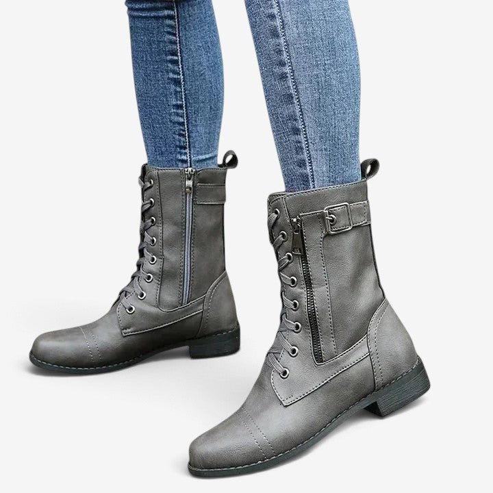 Qelvarra – Lace-Up Ankle Boots with Side Zipper