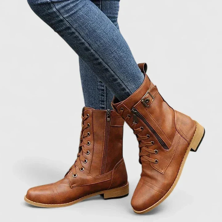 Qelvarra – Lace-Up Ankle Boots with Side Zipper