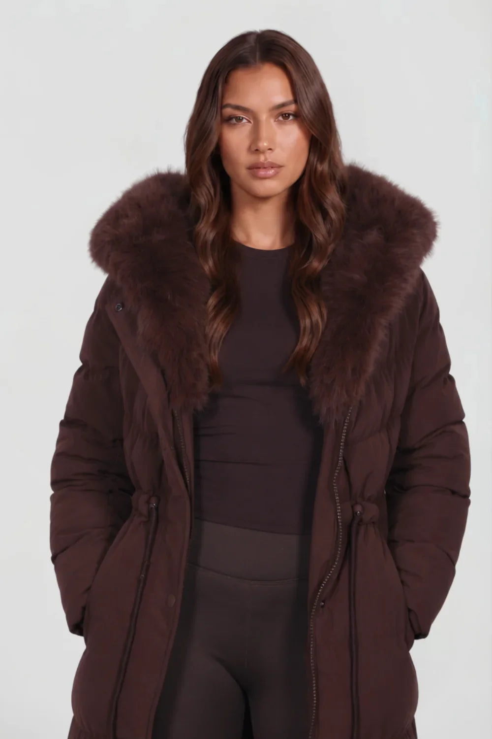 Qelvarine – Long Quilted Hooded Coat with Waist Cord