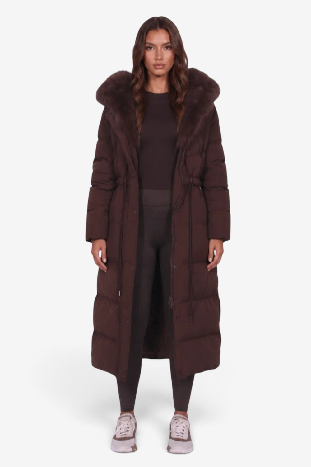 Qelvarine – Long Quilted Hooded Coat with Waist Cord