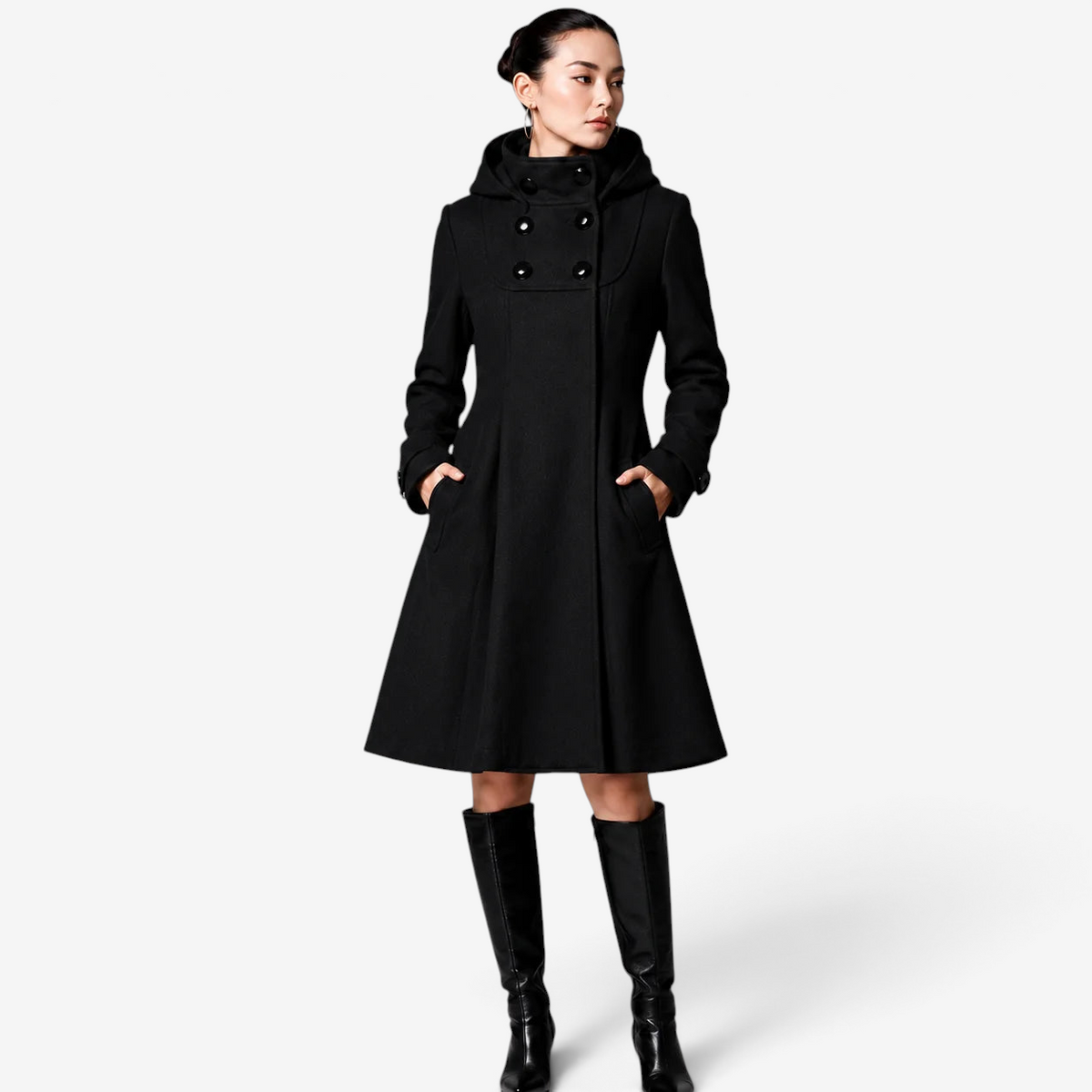 Zavrielle – Structured Hooded Coat with Defined Shoulders