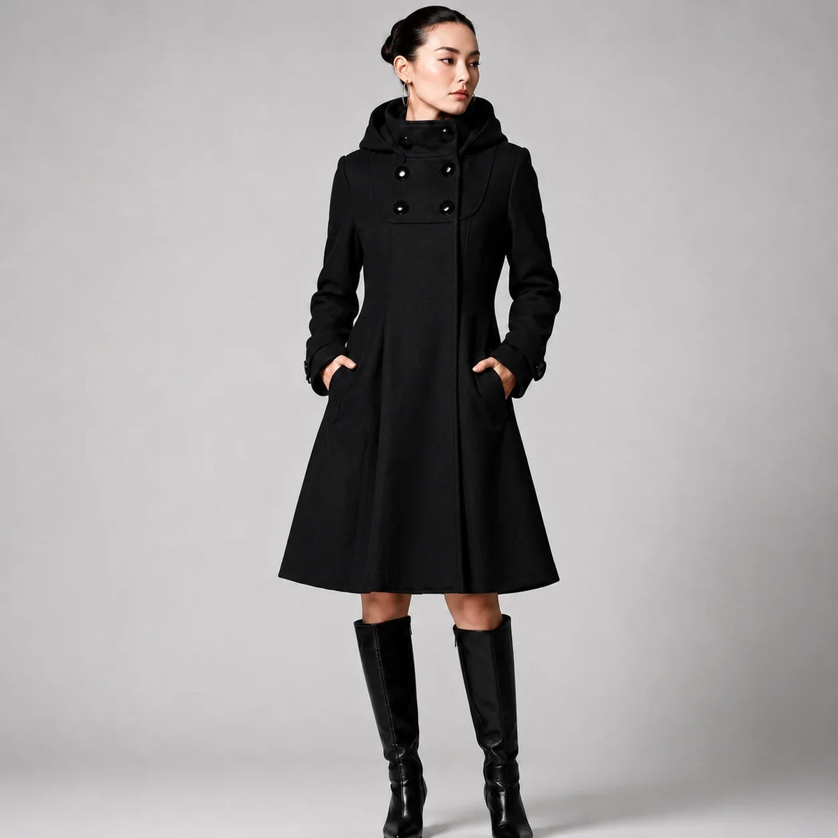 Zavrielle – Structured Hooded Coat with Defined Shoulders