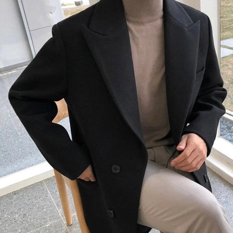 Qavrelyn – Long-Sleeve Double-Breasted Trench Coat with Lapel Collar
