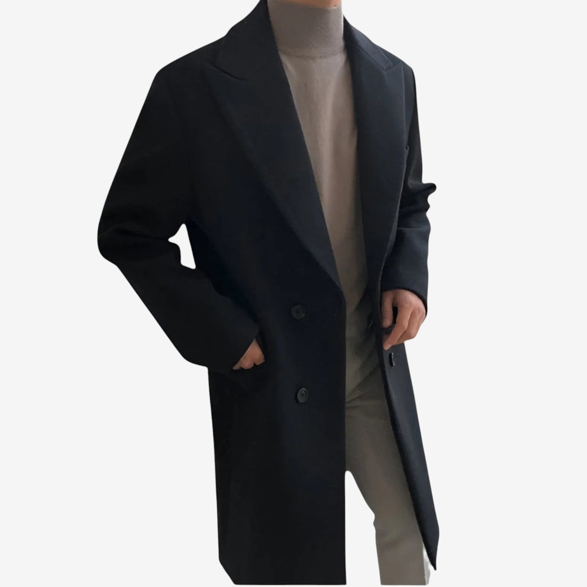 Qavrelyn – Long-Sleeve Double-Breasted Trench Coat with Lapel Collar