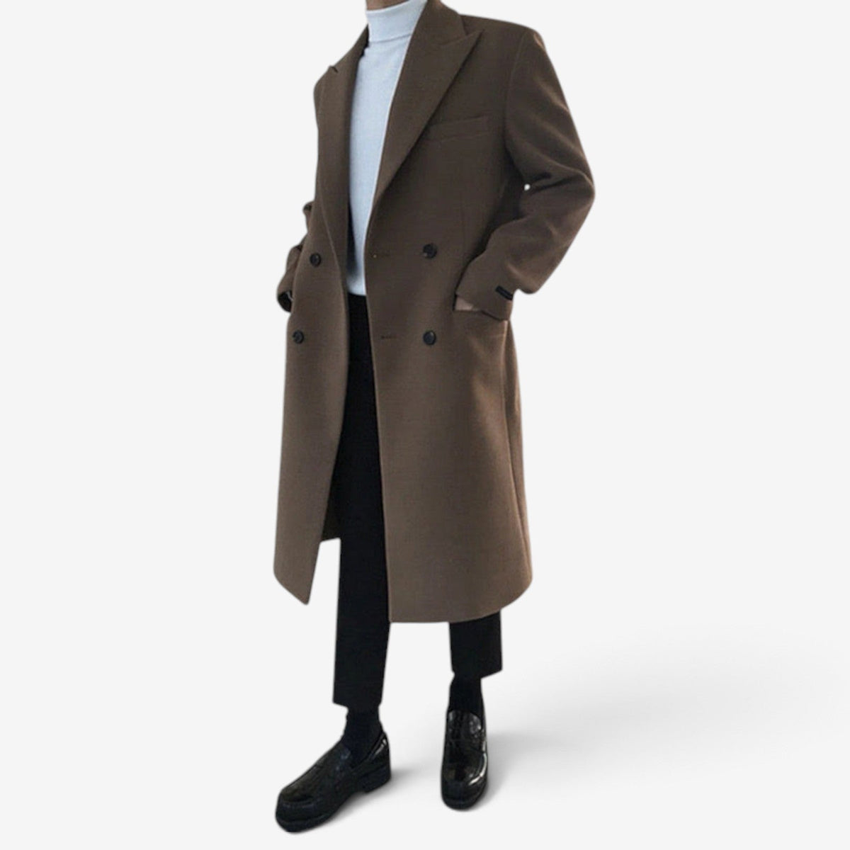 Qavrelyn – Long-Sleeve Double-Breasted Trench Coat with Lapel Collar