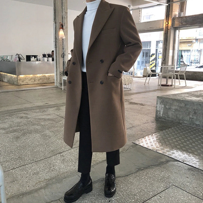 Qavrelyn – Long-Sleeve Double-Breasted Trench Coat with Lapel Collar