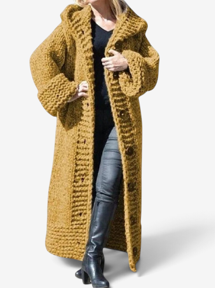 Zelvoria – Hooded Long Coat with Button Closure