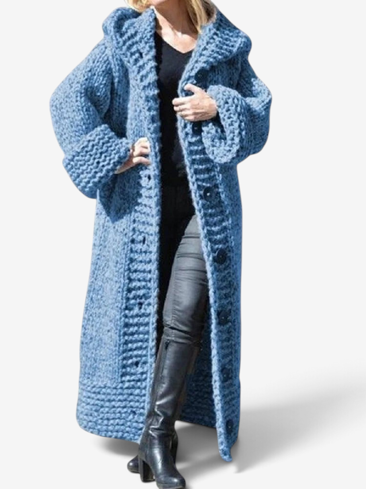 Zelvoria – Hooded Long Coat with Button Closure