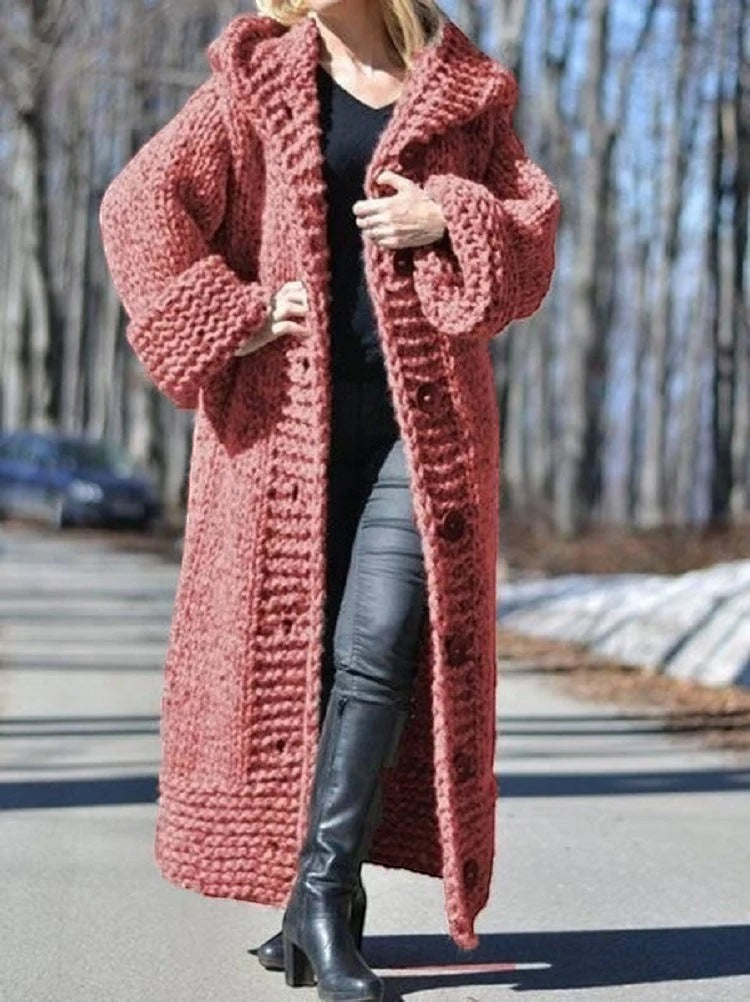 Zelvoria – Hooded Long Coat with Button Closure