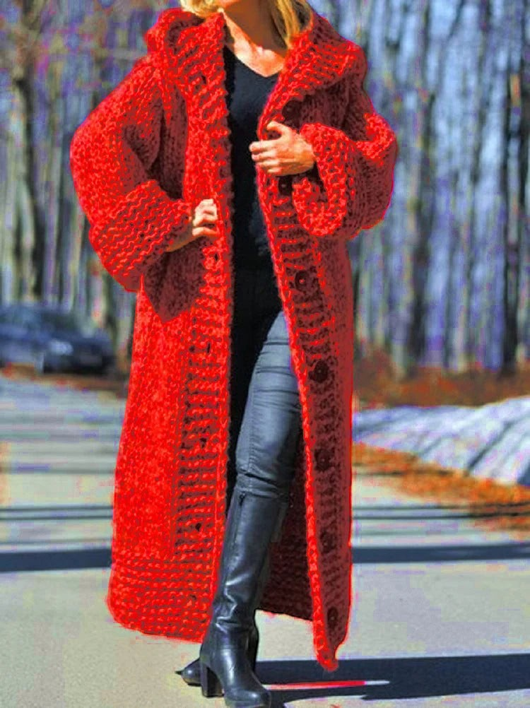 Zelvoria – Hooded Long Coat with Button Closure