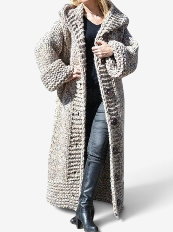 Zelvoria – Hooded Long Coat with Button Closure
