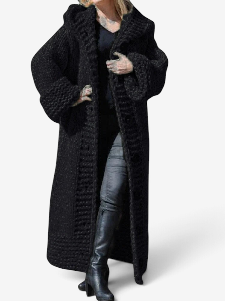 Zelvoria – Hooded Long Coat with Button Closure