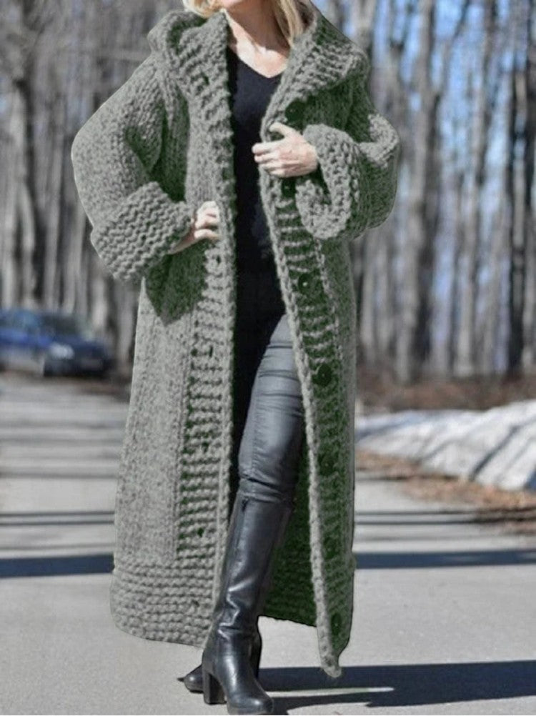 Zelvoria – Hooded Long Coat with Button Closure