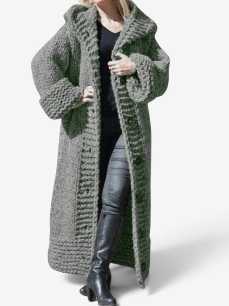Zelvoria – Hooded Long Coat with Button Closure