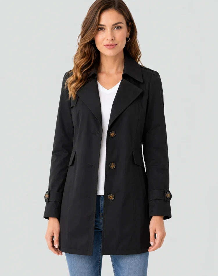 Calveron – Cappotto lungo con colletto a revers, chiusura con bottoni e taglia