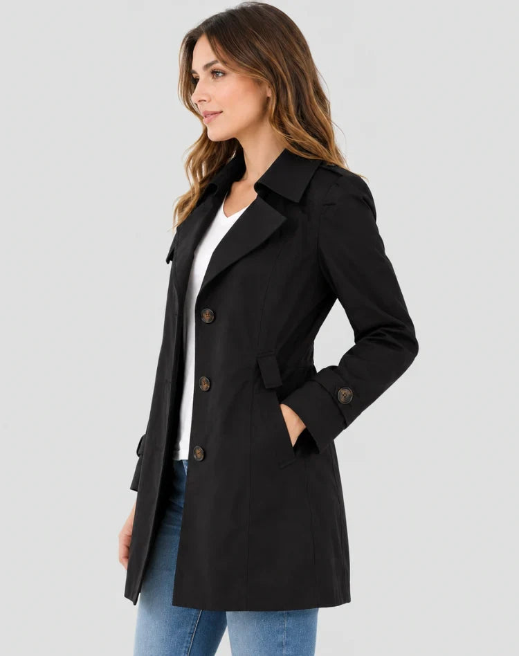 Calveron – Cappotto lungo con colletto a revers, chiusura con bottoni e taglia