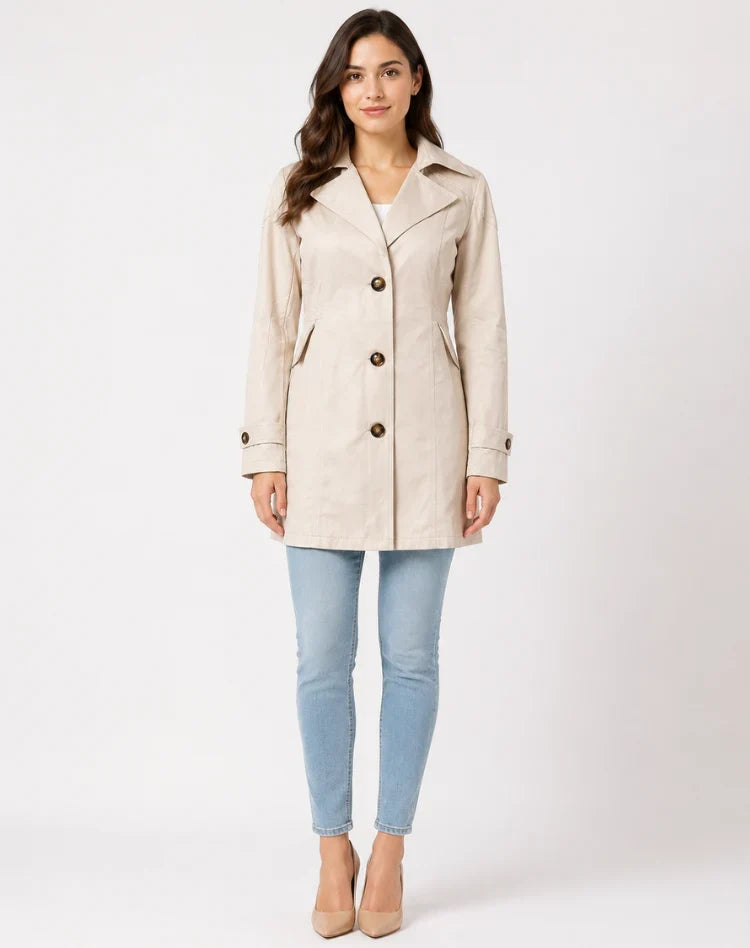 Calveron – Cappotto lungo con colletto a revers, chiusura con bottoni e taglia