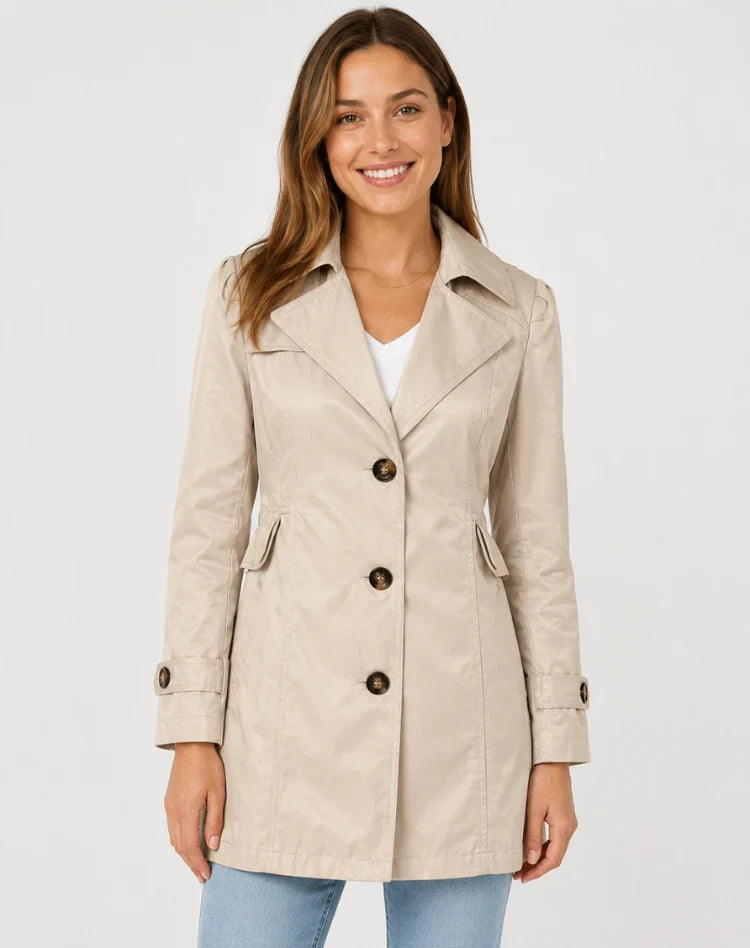 Calveron – Cappotto lungo con colletto a revers, chiusura con bottoni e taglia