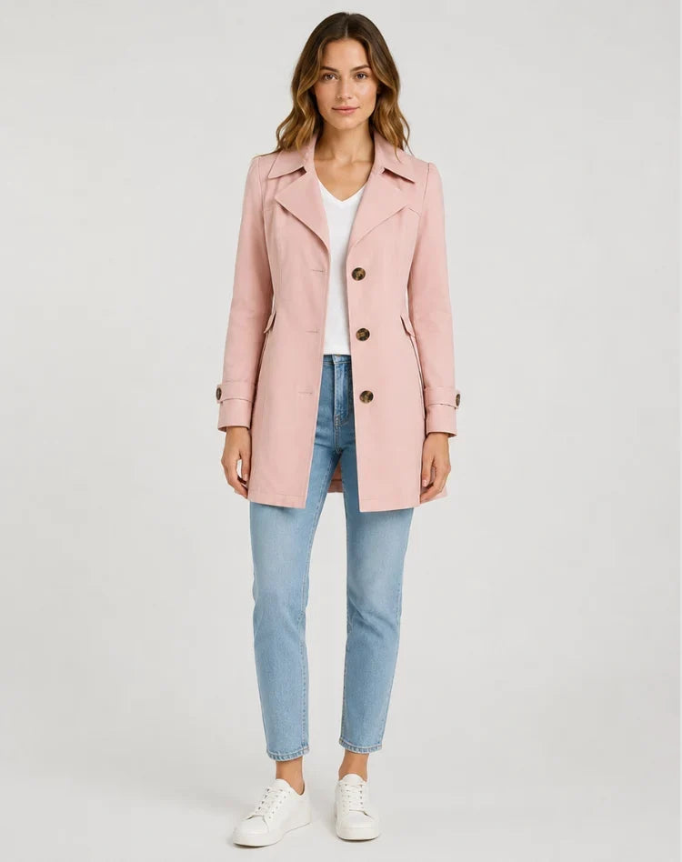 Calveron – Cappotto lungo con colletto a revers, chiusura con bottoni e taglia
