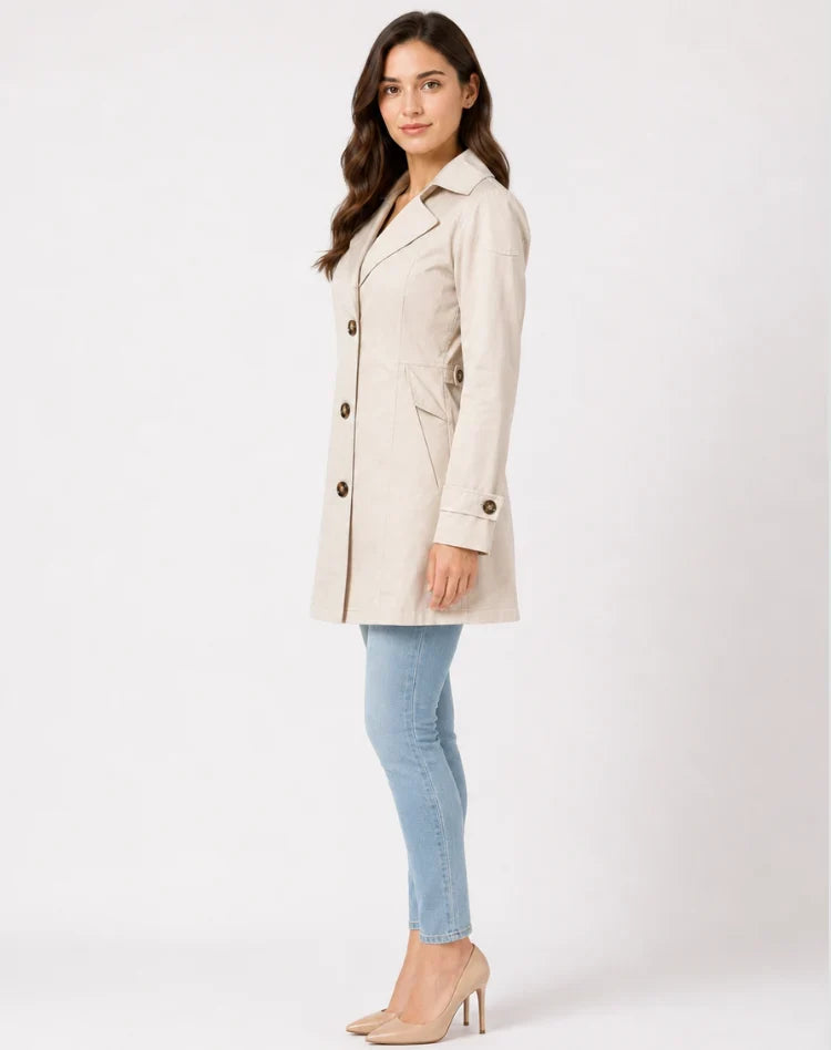 Calveron – Cappotto lungo con colletto a revers, chiusura con bottoni e taglia