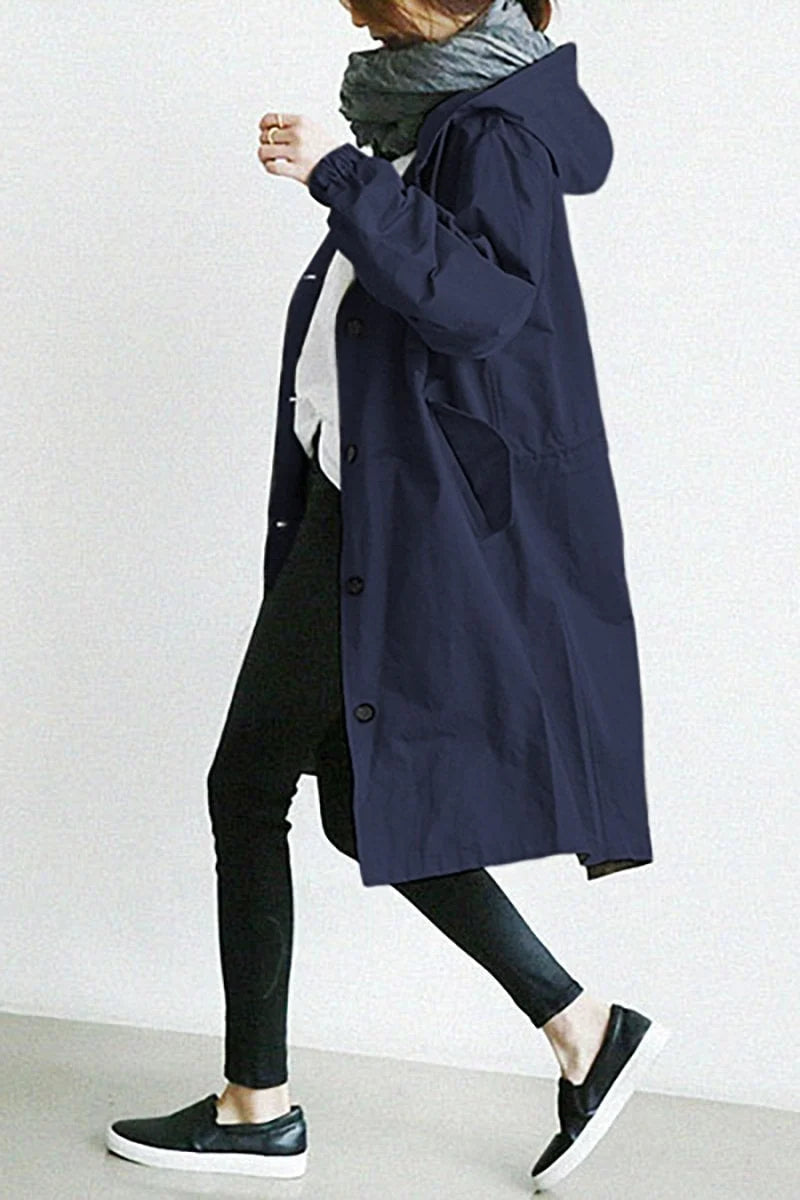 Norqevia – Cappotto lungo con cappuccio e chiusura con bottoni