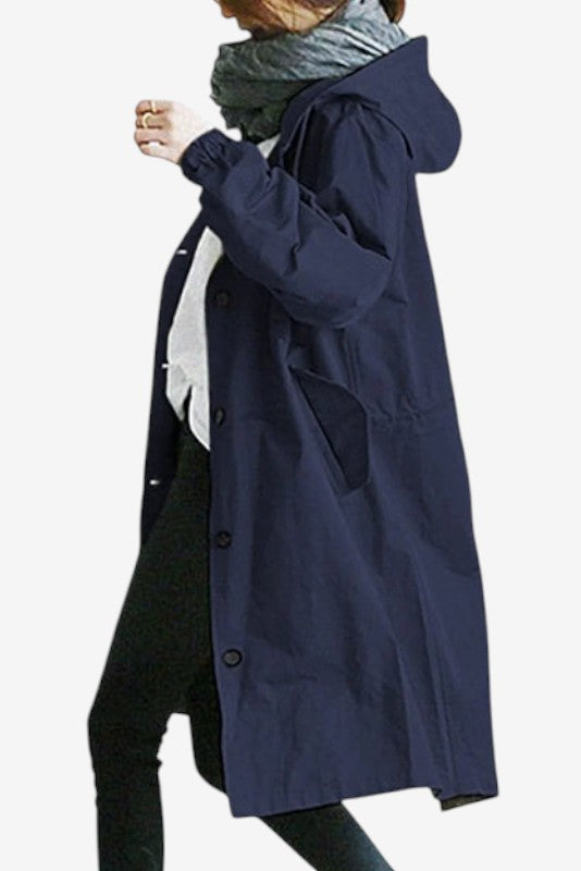 Norqevia – Cappotto lungo con cappuccio e chiusura con bottoni