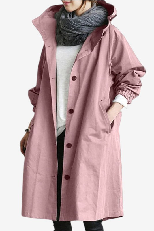 Norqevia – Cappotto lungo con cappuccio e chiusura con bottoni