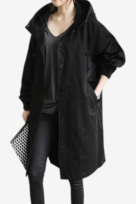 Norqevia – Cappotto lungo con cappuccio e chiusura con bottoni