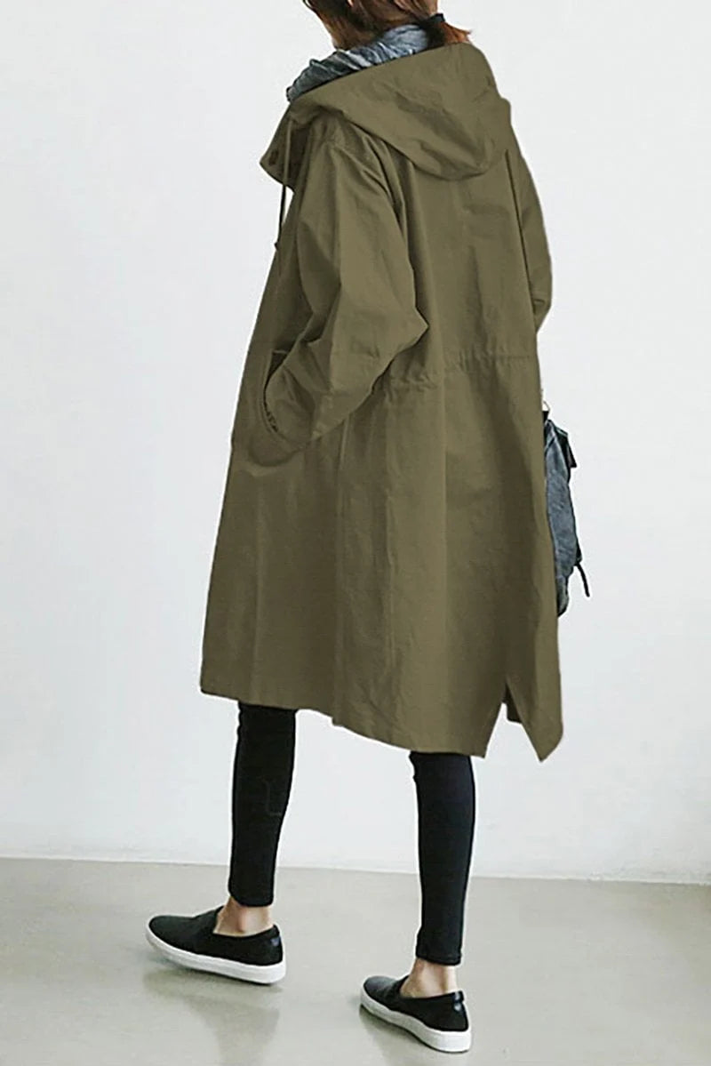 Norqevia – Cappotto lungo con cappuccio e chiusura con bottoni
