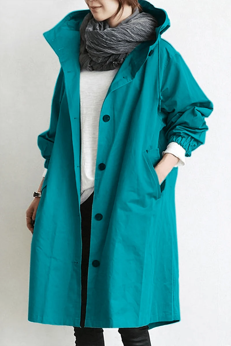 Norqevia – Cappotto lungo con cappuccio e chiusura con bottoni